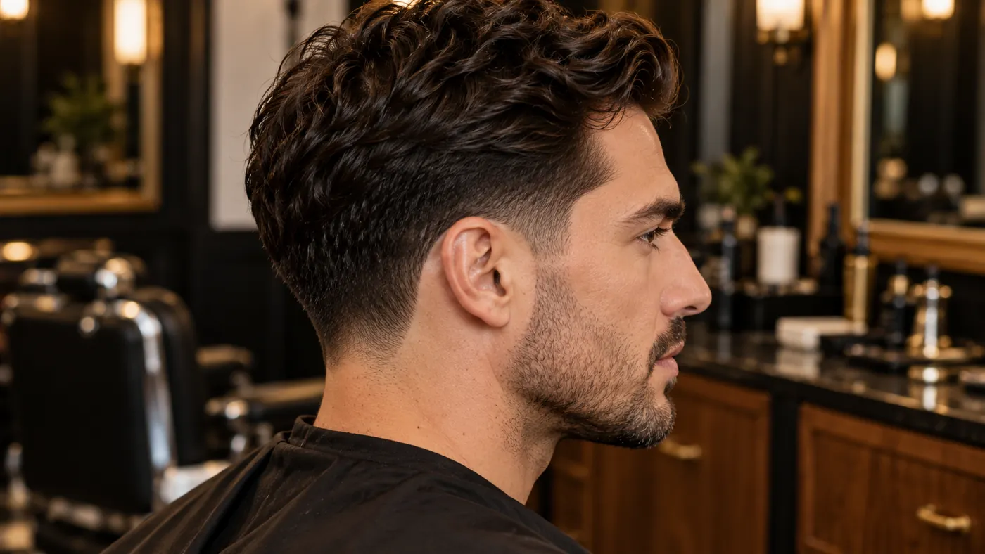 Profil d’une coupe taper avec des tempes affinées et de la matière conservée sur les côtés